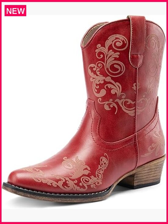 Shoes - Women's Western Ankle Boots Chunky Heel Square Toe Zipper Casual Fashion